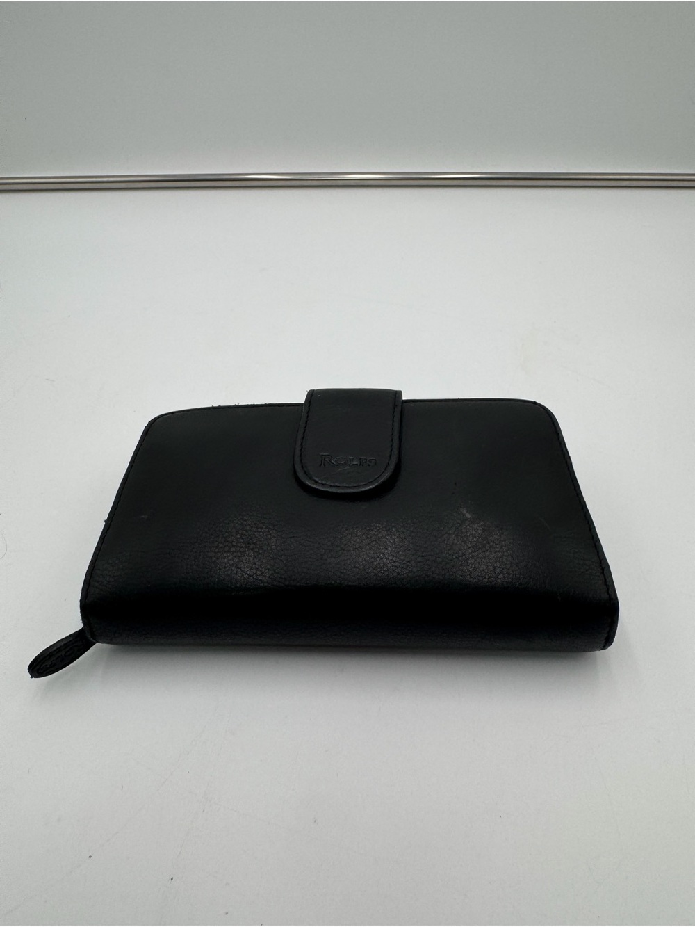 Vintage Rolfs Genuine Leather Checkbook Wallet Black Zip Around Organizer USA